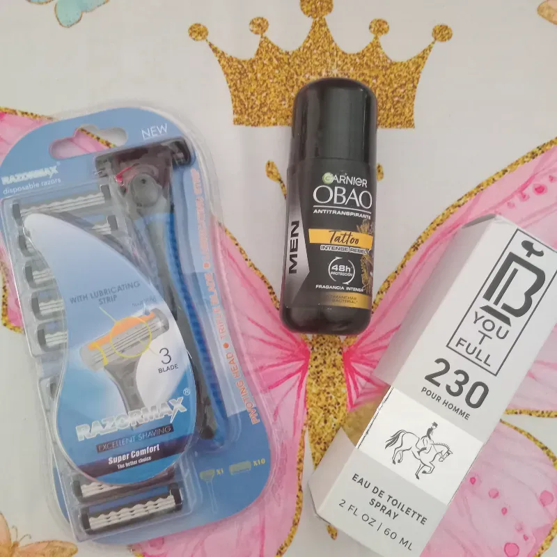 Perfume, desodorante obao, Maquiniyas de afeitar con 10 repuestos