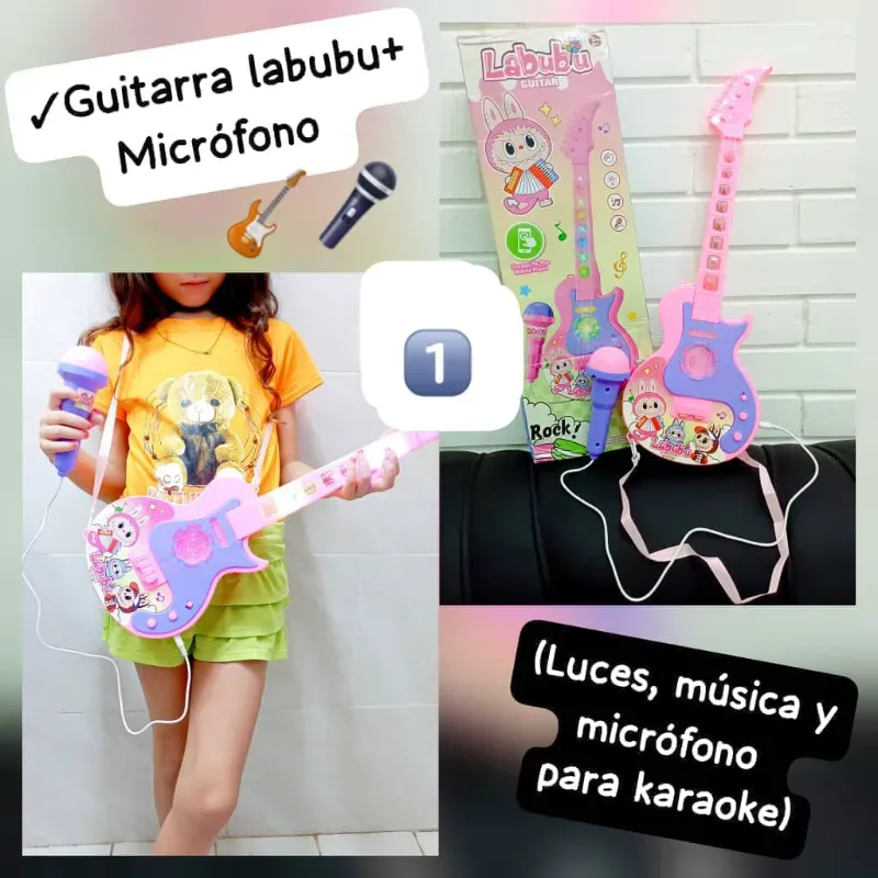Guitarra labubu+ Micrófono  (Luces, música y micrófono para karaoke)