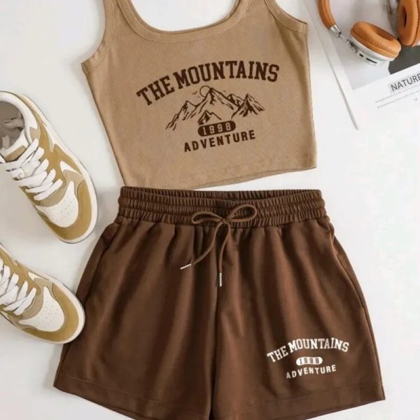  Conjunto de short y camiseta — Beige/ Marrón