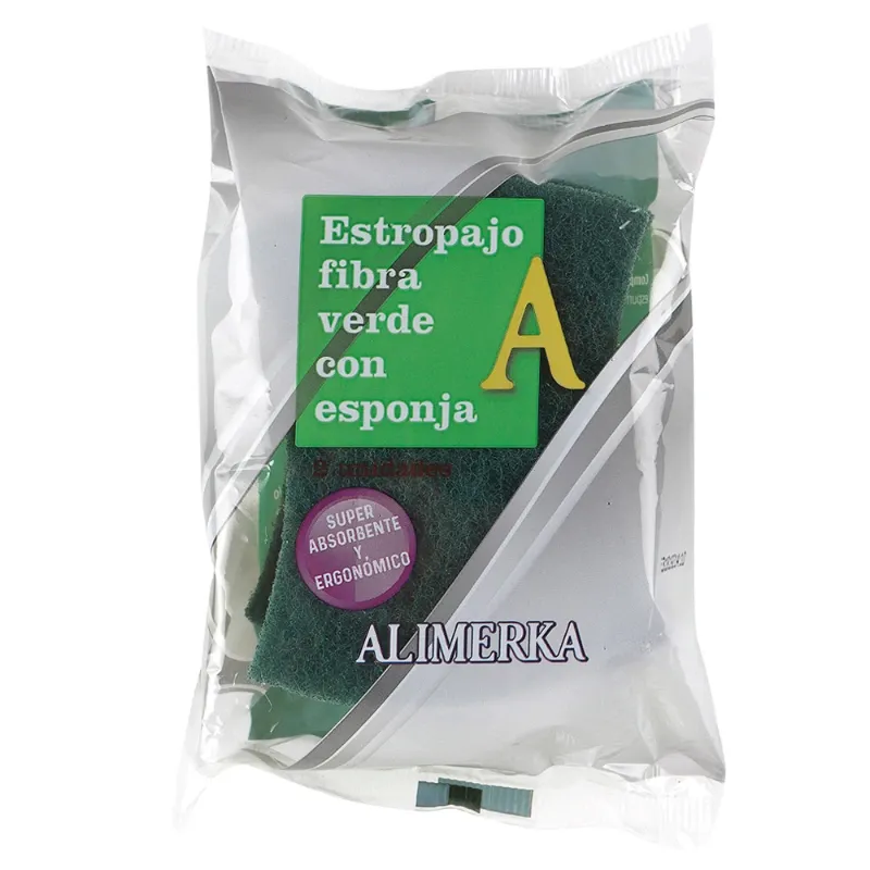 Estropajo fibra verde con esponja ALIMERKA paq.2U/10caja