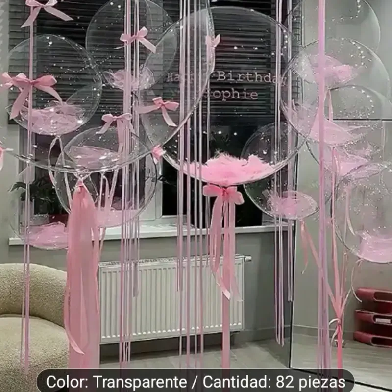 Set de globos burbujas con lazos y plumas