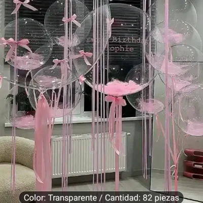 Set de globos burbujas con lazos y plumas