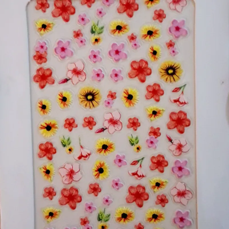 Calcomania 5D flores  rosas y amarillas