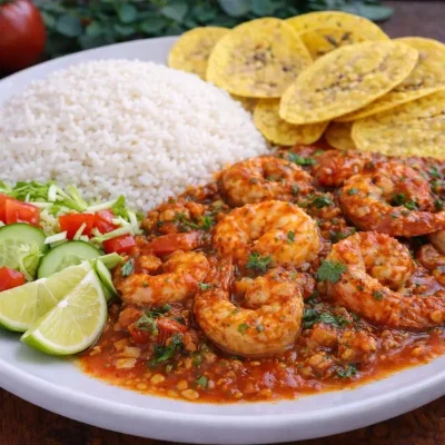 Camarones Enchilados mi Rancho con Arroz Blanco