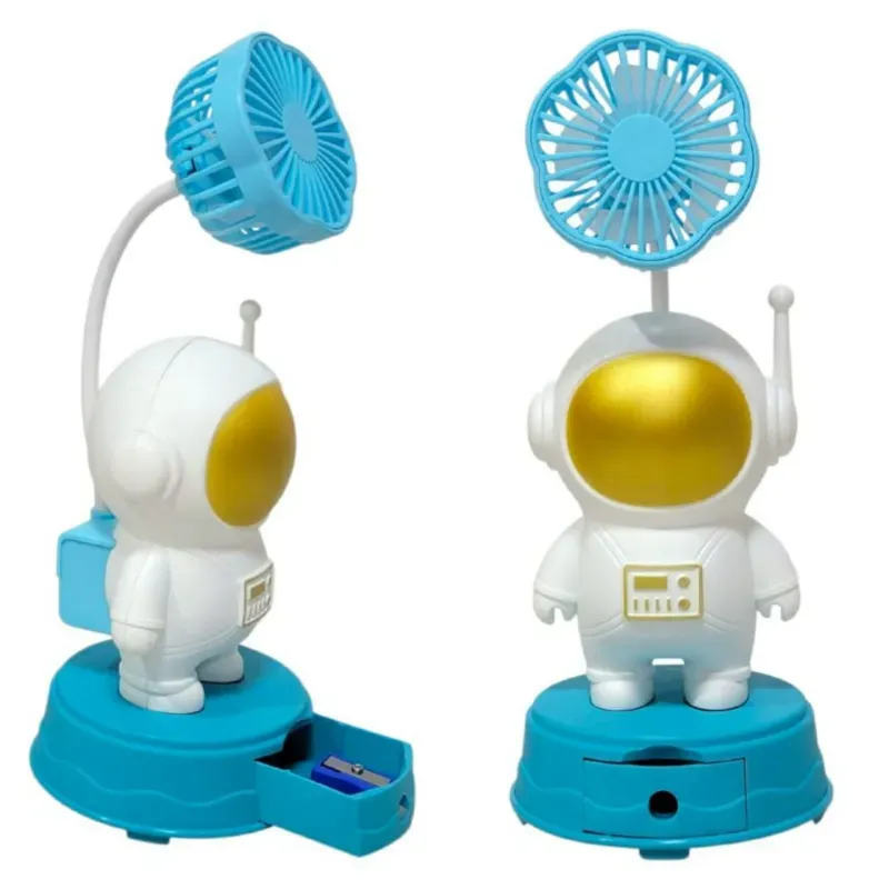 ️VENTILADOR DE MESA RECARGABLE DE ASTRONAUTA CON SACAPUNTAS