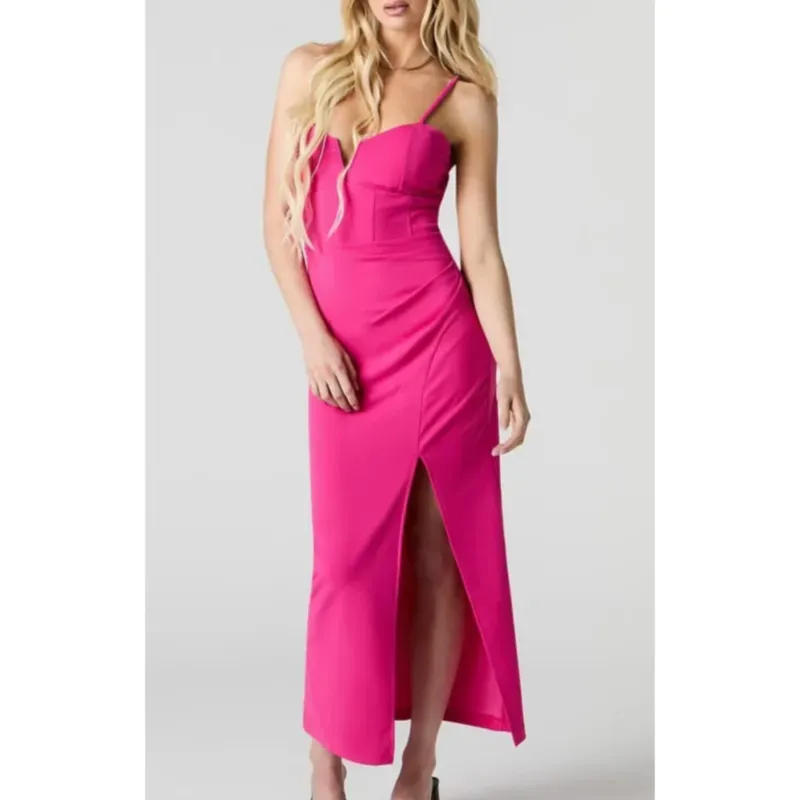 Vestido rosa intenso largo