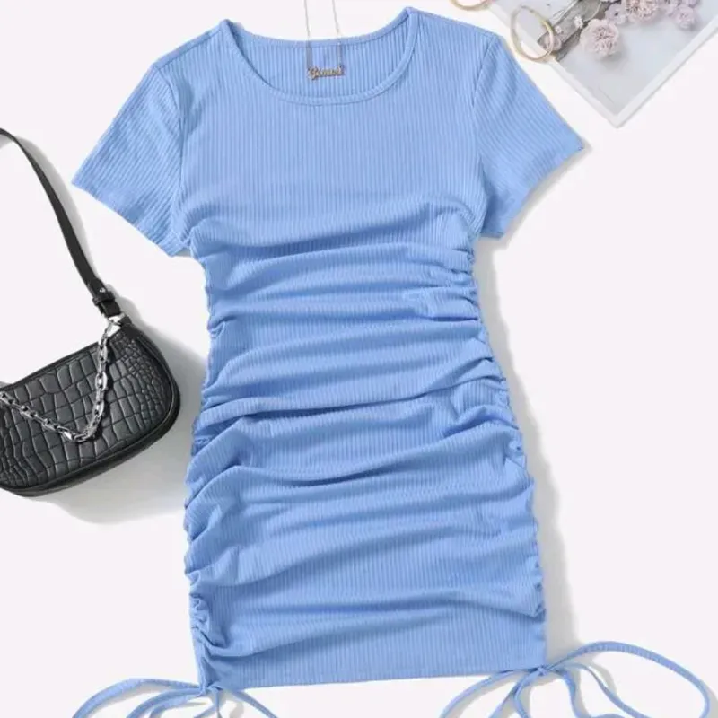  Vestido corto de mangas — Azul