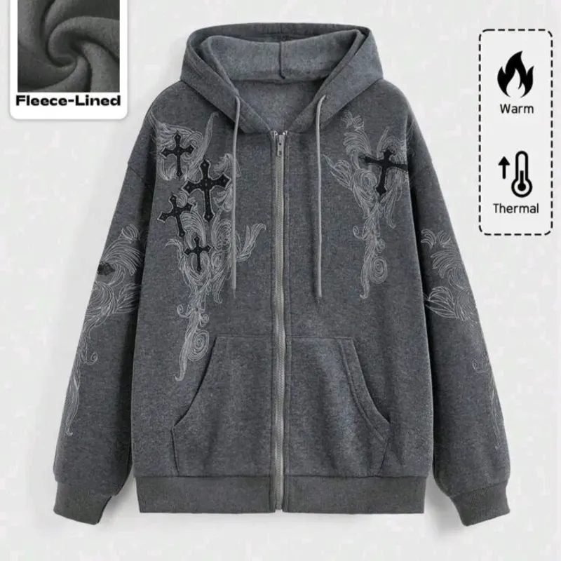 Sudadera con capucha y siper gris