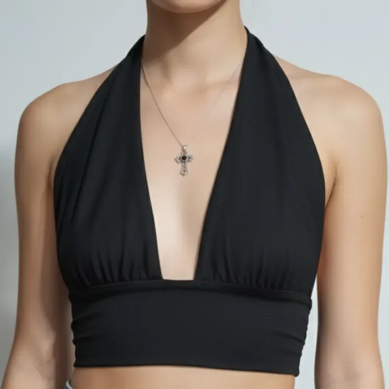 Blusa corta elastizada ajustable en la espalda