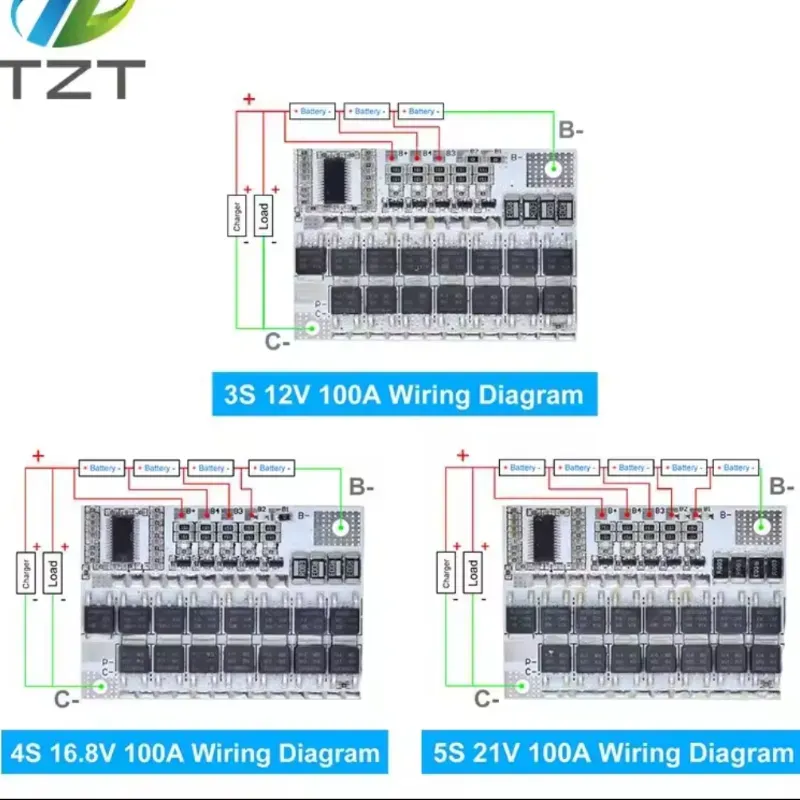 ⚡ BMS 3S/4S/5S 100A para baterías de Litio – Placa de protección con balance automático (12V / 16.8V / 21V)