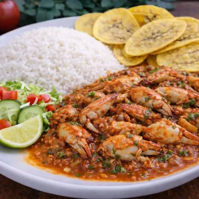 Cangrejo Enchilado Con Arroz Blanco