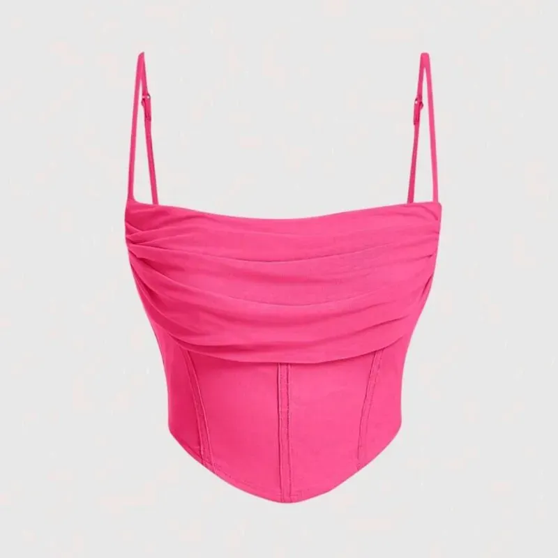 Top rosado fruncido tirantes