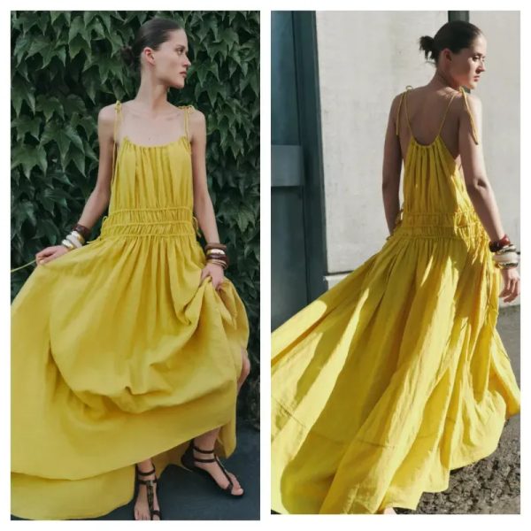 Vestido Zara maxi mostaza