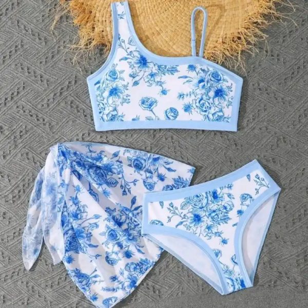 Conjunto estampado azul/blanco de 3 piezas