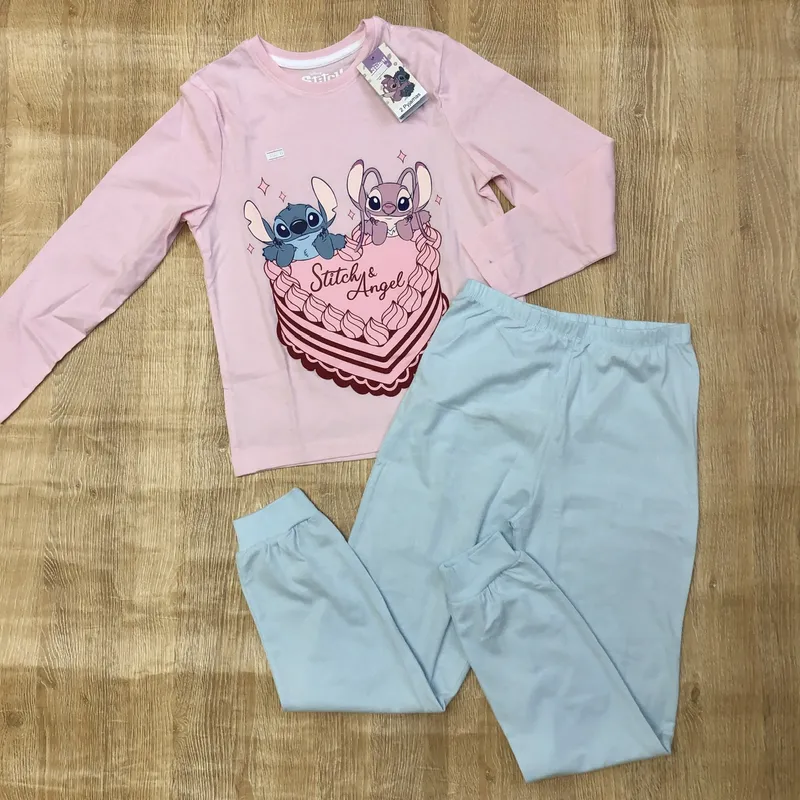 Pijama con Stitch y Ángel color rosado