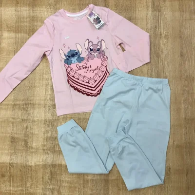 Pijama con Stitch y Ángel color rosado