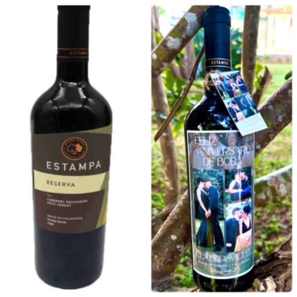 Botella de vino personalizada estampa gran reserva ó santa digna reserva