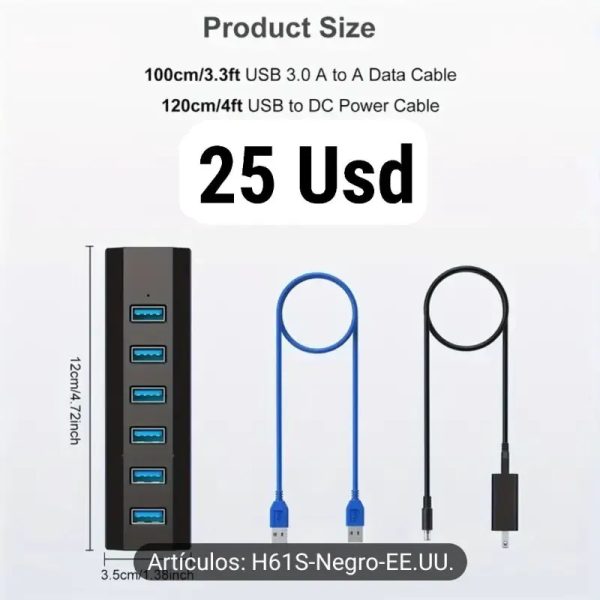 Regleta Hub USB 6 puertos 3.0 con alimentación