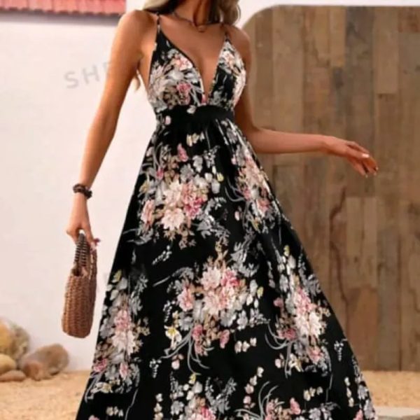  Vestido largo estampado floral — Negro