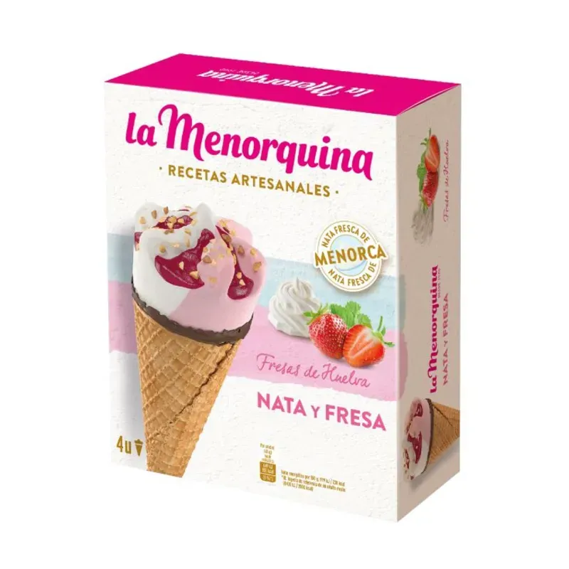 Conos de Helado La Menorquina sabores Fresa y Vainilla 1u