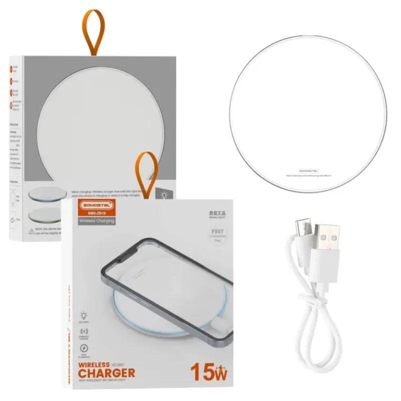 Almohadilla de carga inalámbrica con espejo de 15W y luz LED SOMOSTEL