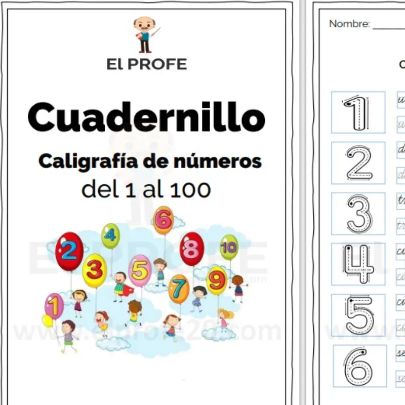 Cuaderno Caligrafía Números del 0-100