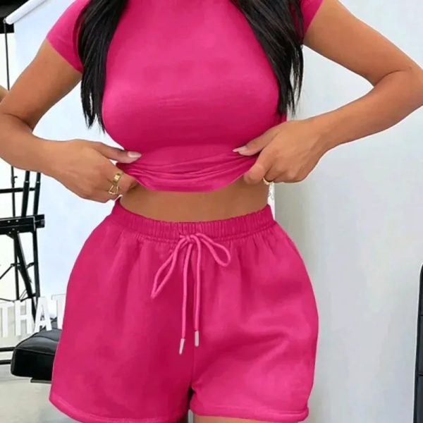  Conjunto de short y camiseta de mangas — Rosado