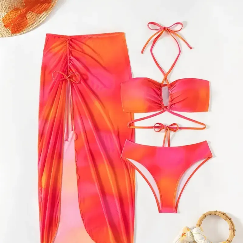  Bikini con falda larga — Naranja