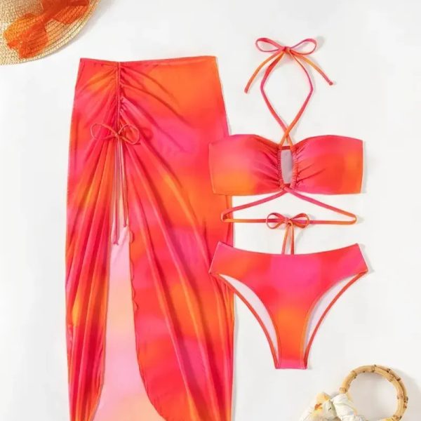  Bikini con falda larga — Naranja