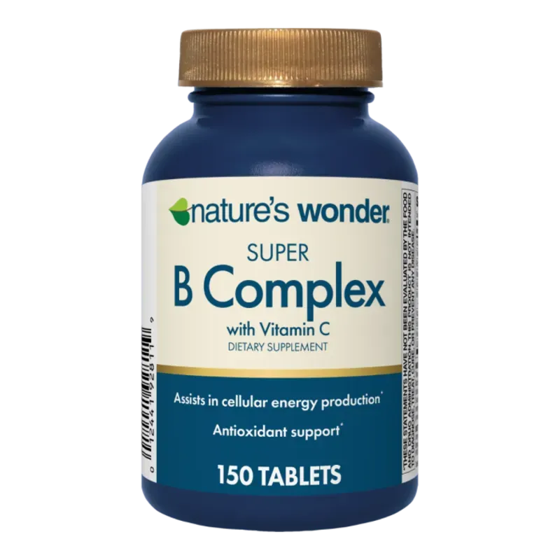 Super B Complex + Vitamina C, B12 y Ácido Fólico - Nature’s Wonder  – 150 Tabletas