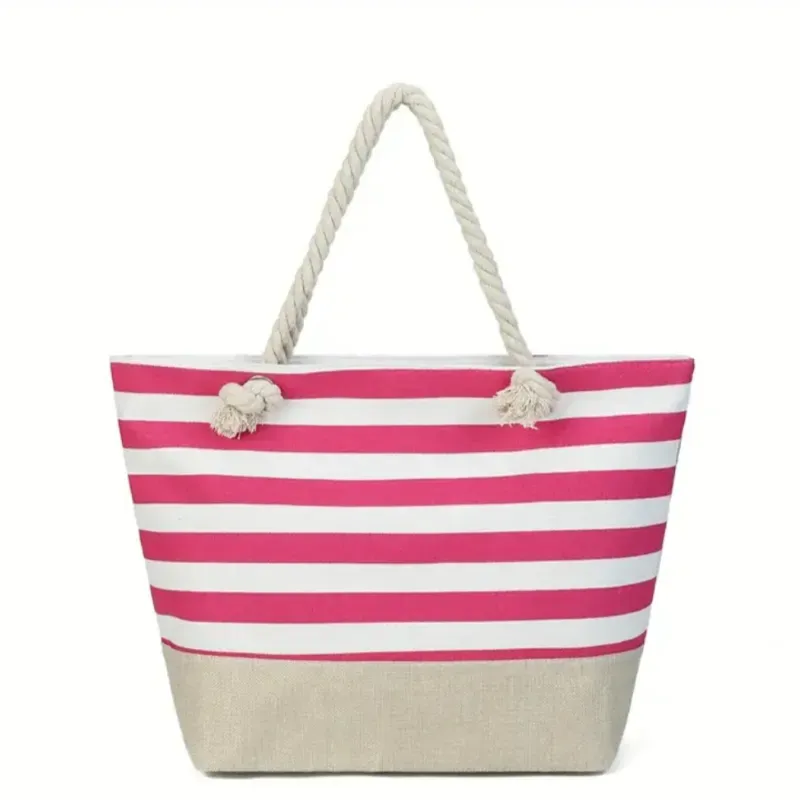 Bolso de playa con rayas náuticas / Rosa