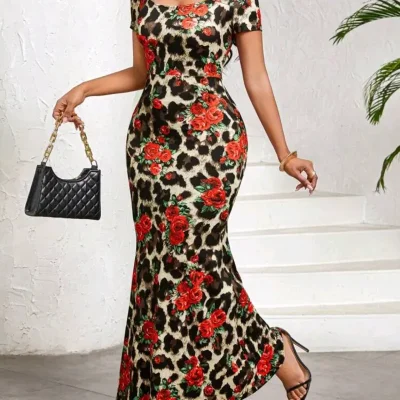 VESTIDO PARA MUJER	ELEGANTE ESTAMPADO LEOPARDO FLORES