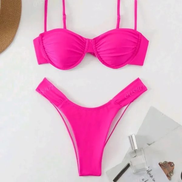  Bikini con fruncido — Rosado