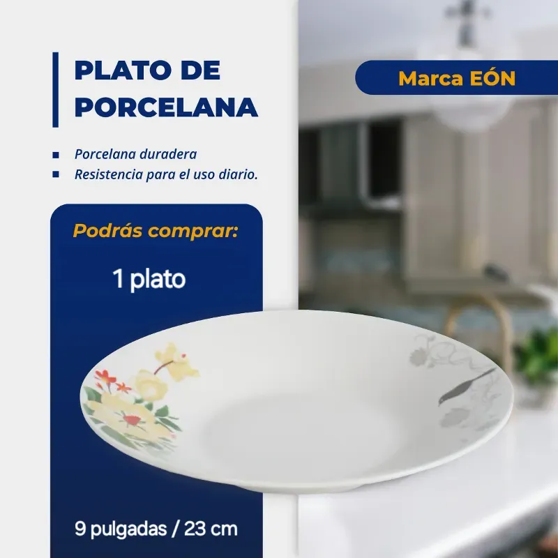 PLATO DE PORCELANA 1 UNIDAD FLOREADO (FAD)