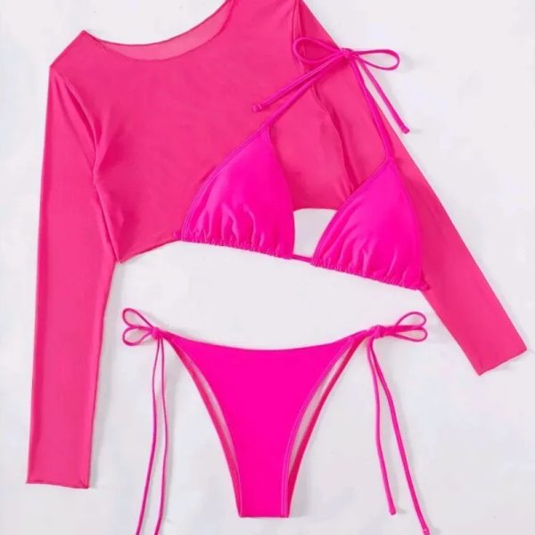  Bikini con top mangas largas — Rosado