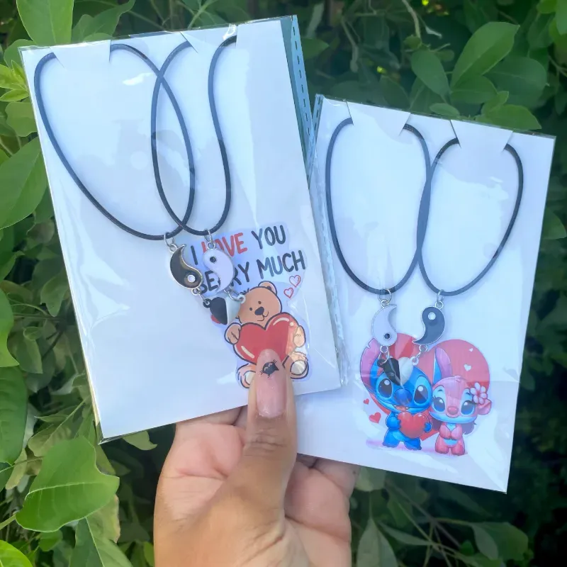 Pareja collares ying yang con corazón imantado