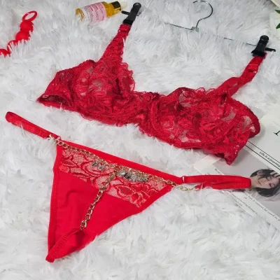 Conjunto de lencería Hilos con cadena + Ajustador de encaje ROJO