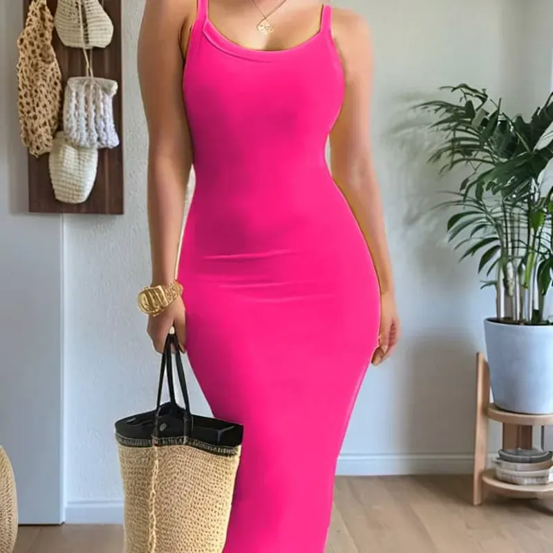 Vestido rosado largo de tirantes