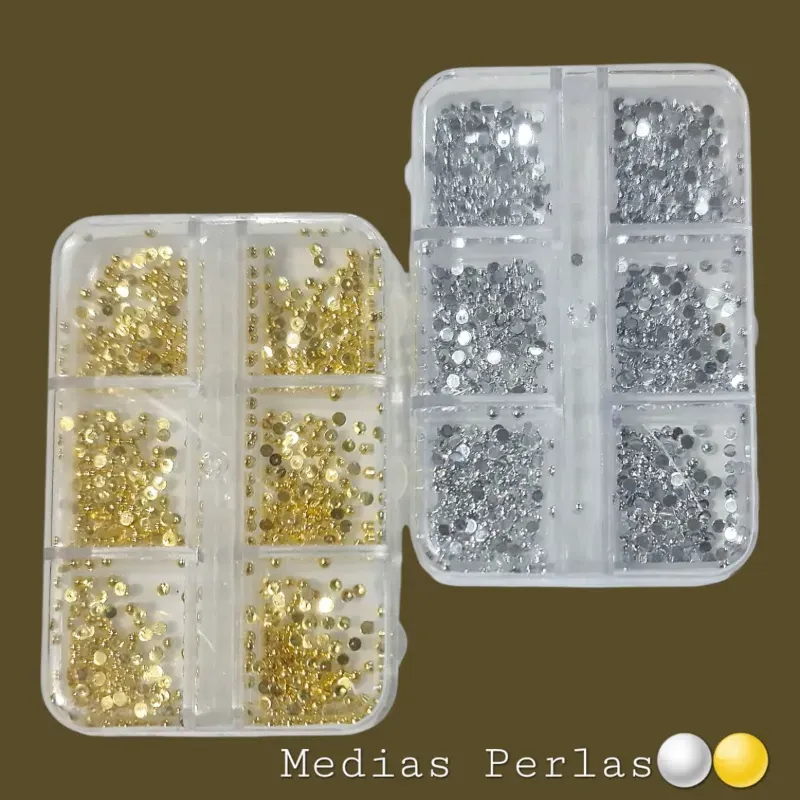Cajitas de medias perlas dorado y plateado