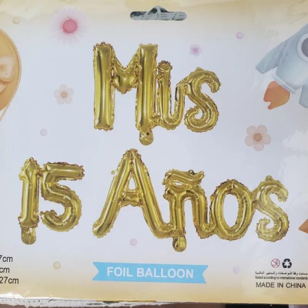 Set de globos Mis 15 años dorado