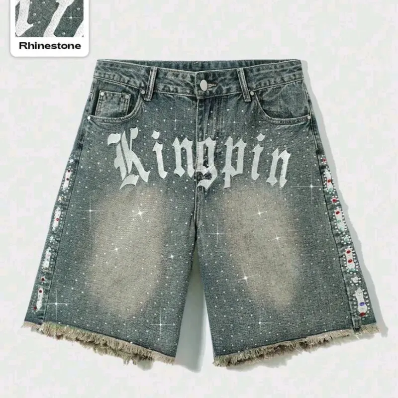  Short de mezclilla con brillos — Azul