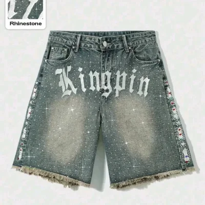  Short de mezclilla con brillos — Azul