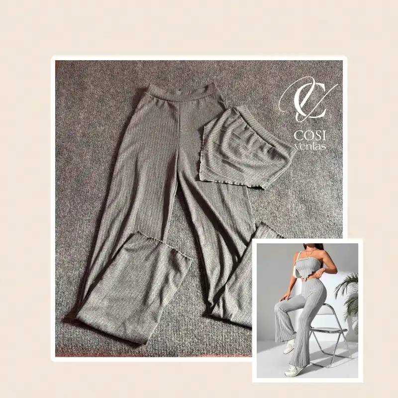 Juego de pantaloneta y top con vuelo gris