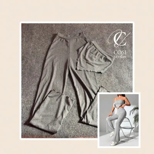 Juego de pantaloneta y top con vuelo gris