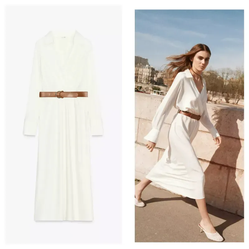 Vestido camisero Zara blanco con cinturón