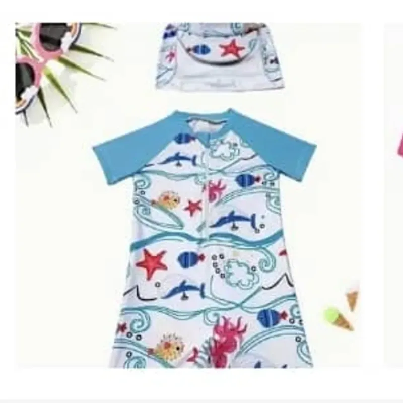 Traje de baño temática marina + gorro