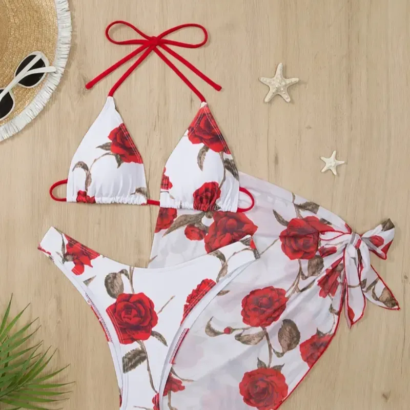 ❤️ Bikini con pañoleta — Blanco/Rojo