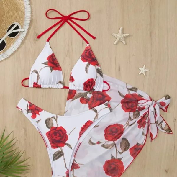 ❤️ Bikini con pañoleta — Blanco/Rojo