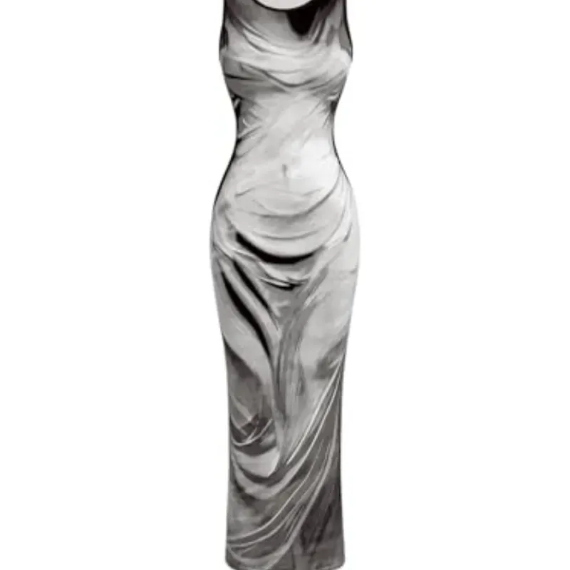 Vestido Gris y Negro Largo