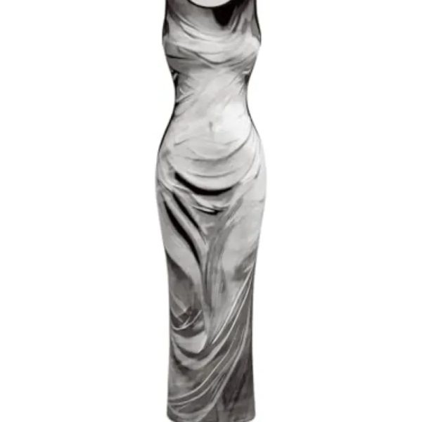 Vestido Gris y Negro Largo